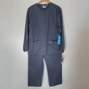 Scrub Zone Womens M Classic Fit Warm Up Jack & Cargo Scrub Pants Gray 75221 NWT
